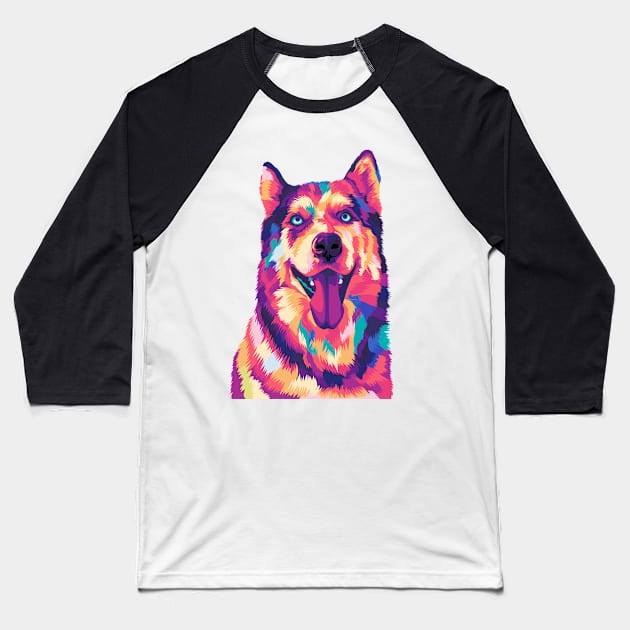 Colorful Pet Husky Dog Baseball T-Shirt by Tupai Art